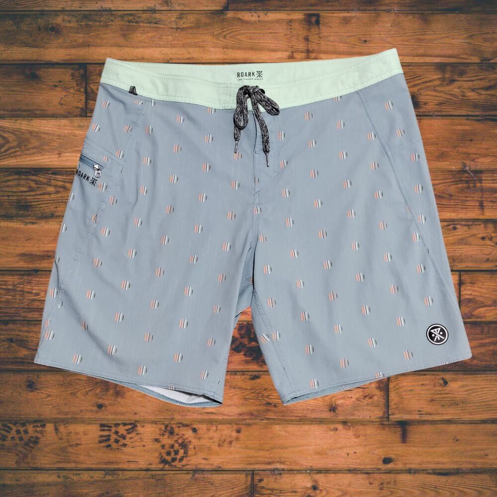 Roark Swim Trunks Board Shorts Mens 36 Savage Series 9" Blue Green Geometric